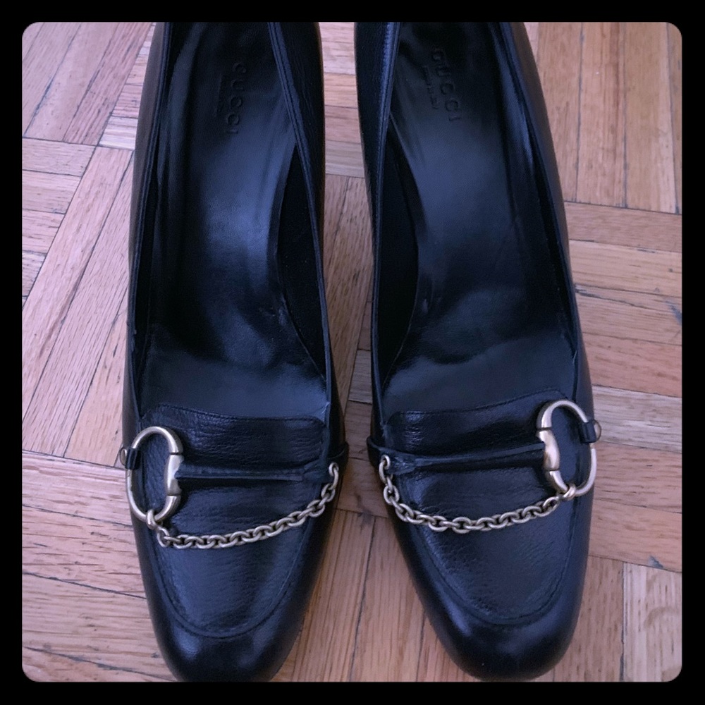 Black Leather Gucci Heels
